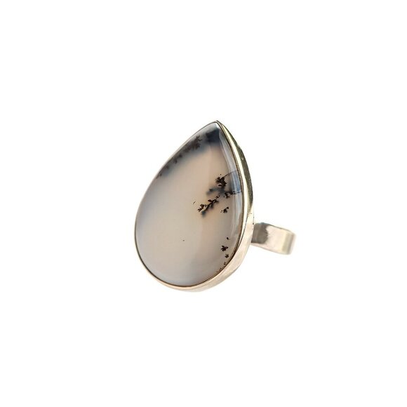 Dendritic Opal Pear Cut Ring in 925 Sterling Silver - Picture 3 of 6